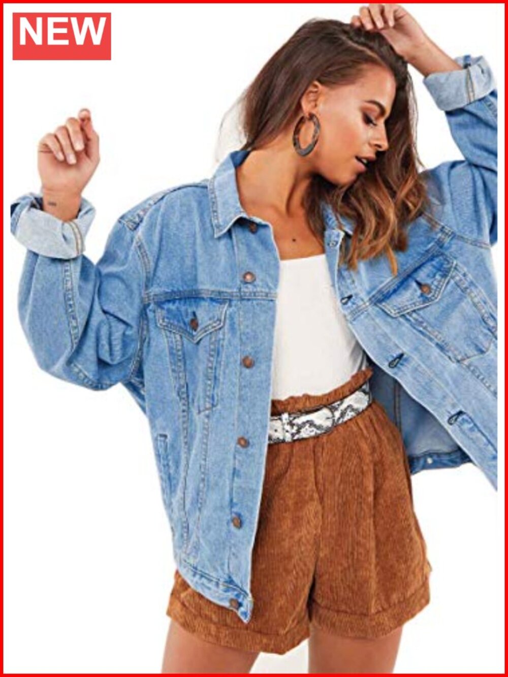 Oversized Washed Denim Jacket Boyfriend Coat Cotton Blend
